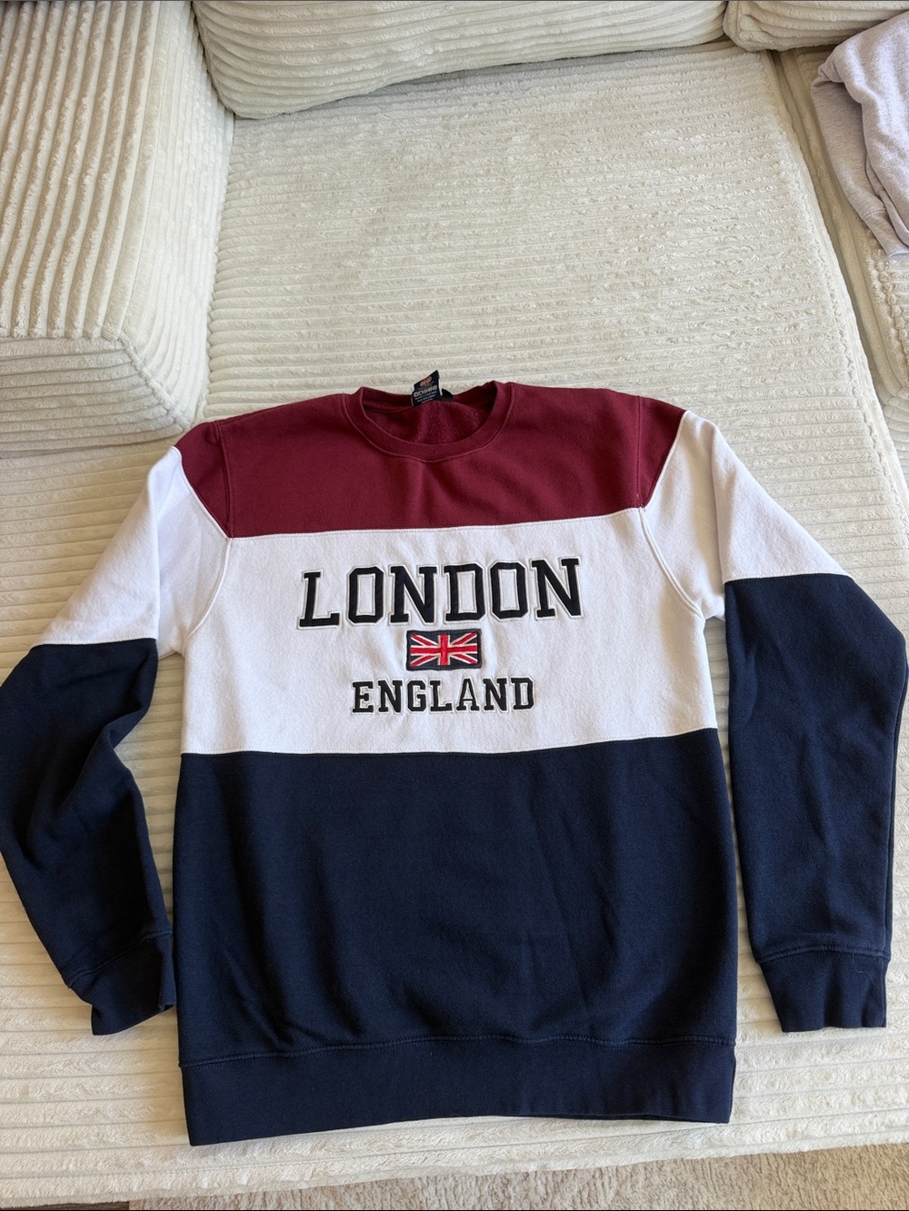 London England Colorblock Crewneck Sweatshirt - Red White Navy